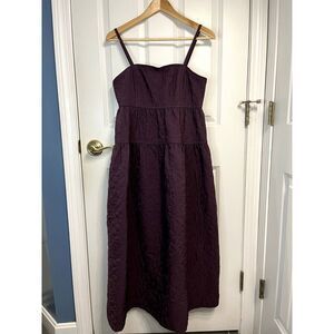 Madewell Floral Quilted Empire Midi Dress in True Aubergine Size 2
